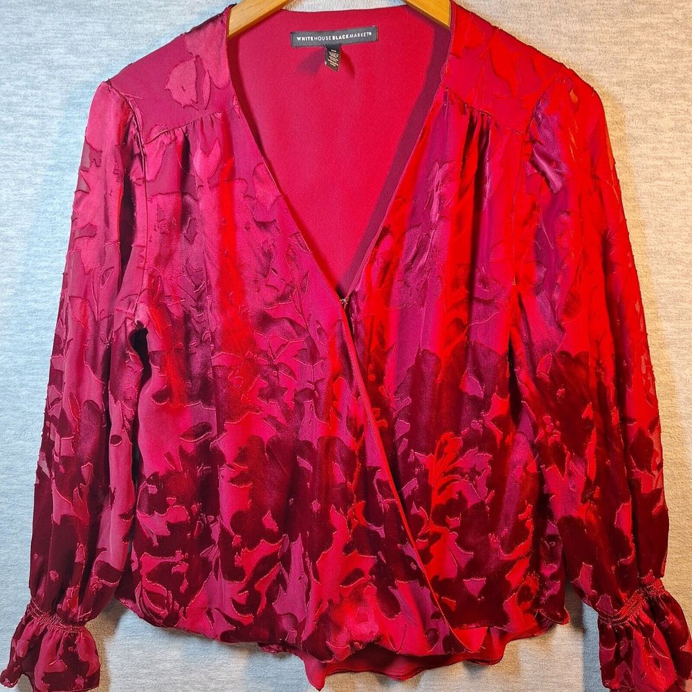 White House Market Blouse Top Womens 10 Floral Peplum Ruffle Long Sleeves V Neck